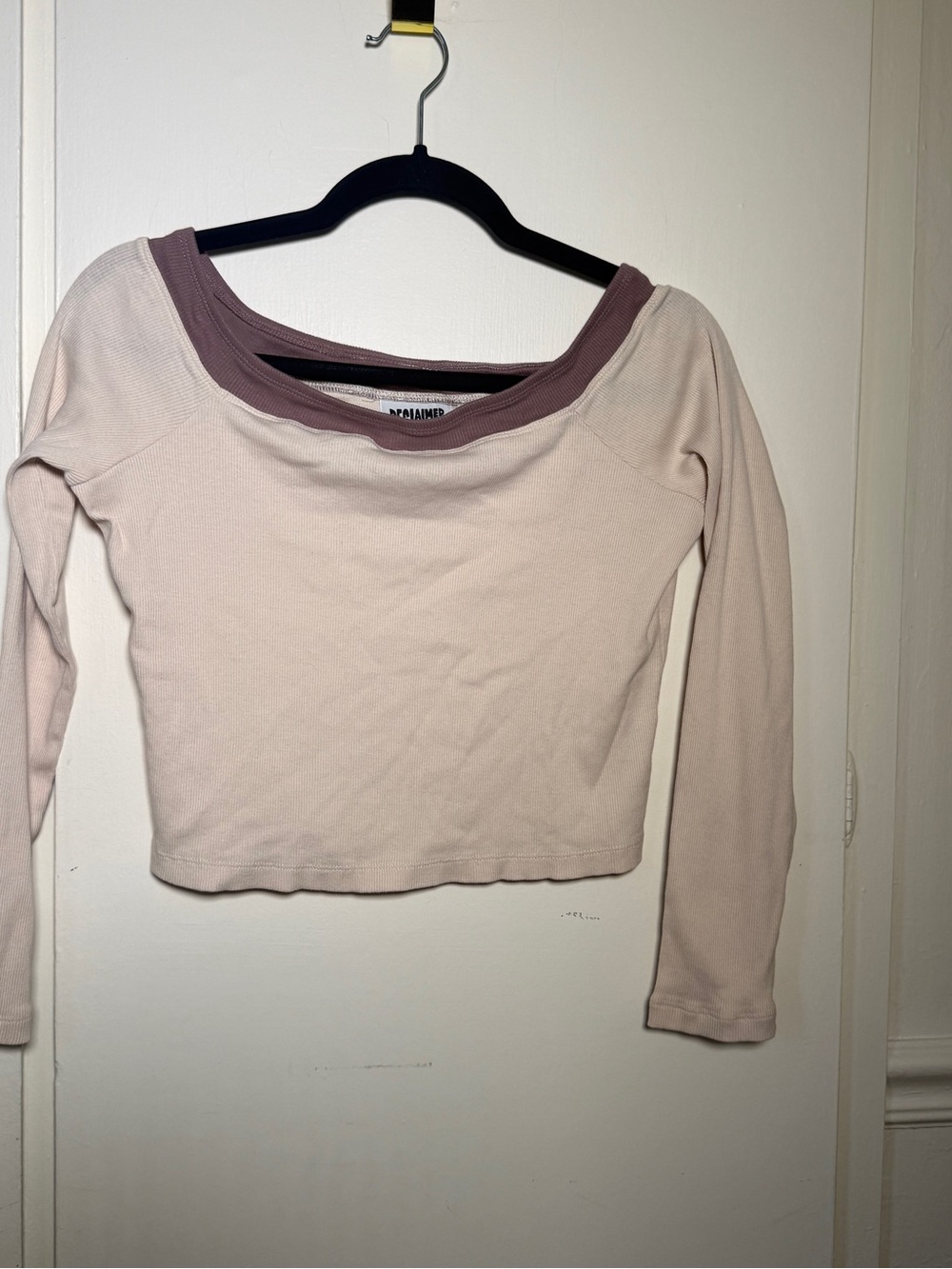 Reclaimed Vintage Blush L/S Cropped Scoop Top with Mauve Trim Rockabilly Medium